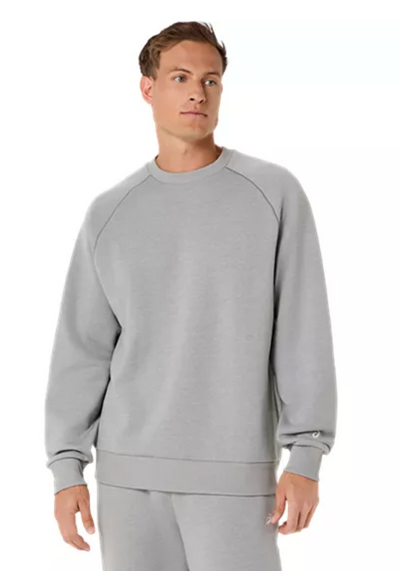 Sudadera unisex de forro polar ASICS con cuello redondo, gris jaspeado (2031F469)
