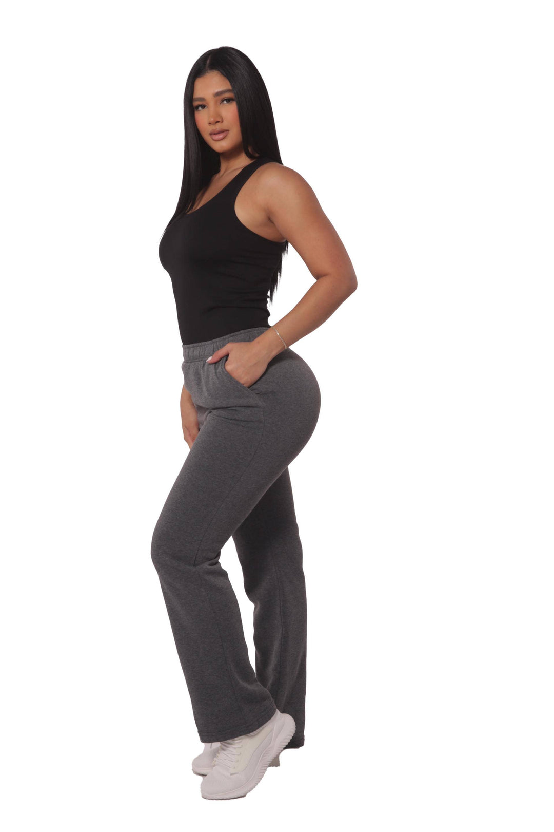 S&G Apparel - Womens Fleece Lined Straight Leg Sweatpants - Medium / Dark Heather Grey