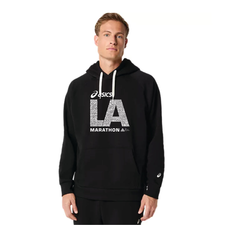 Maratón de Los Ángeles ASICS 2026 - Sudadera con capucha unisex de forro polar ASICS, color negro (2031F470) (LA26-15)