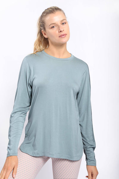 Mono B - TENCEL Longline Pullover with Curved Hem WOMEN