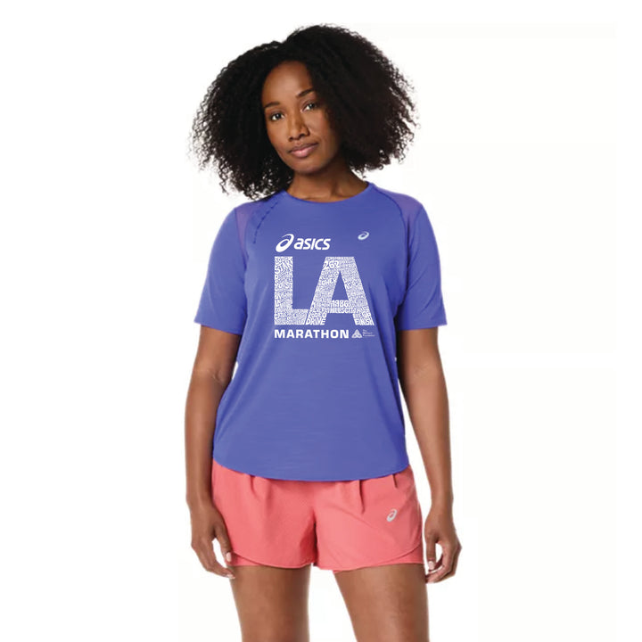 Maratón de Los Ángeles ASICS 2026 - Camiseta de manga corta ASICS para mujer en color cobalto (2012D371) (LA26-15)