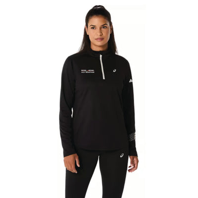 Media Maratón Rose Bowl 2026 - ASICS Icon 1/2 Zip para mujer, color negro (2012D175) (RB26-05)