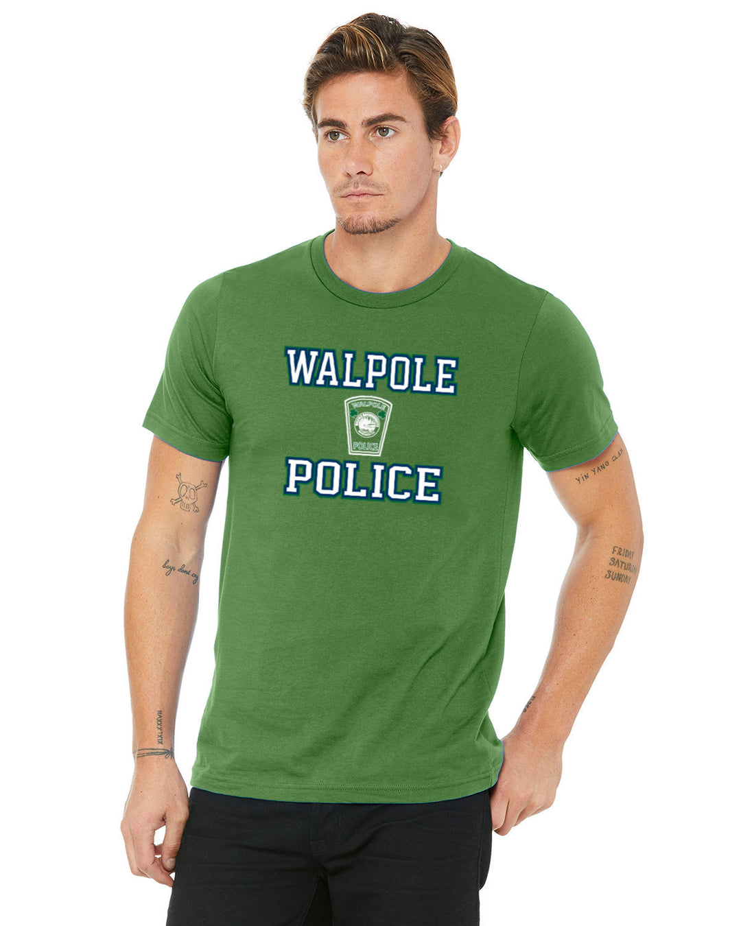 Día de San Patricio 2024 del Departamento de Policía de Walpole: camiseta unisex de lona jaspeada con logo CVC de Bella + (3001C)