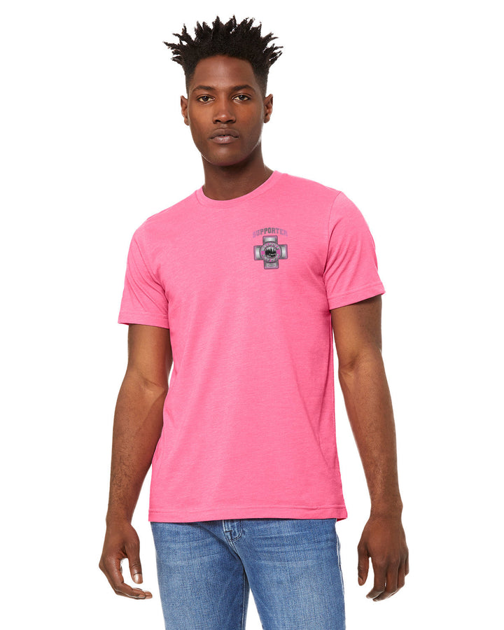 Camiseta unisex de concientización sobre el cáncer de mama del Departamento de Bomberos de Walpole con diseño de brezo y CVC (3001CVC)