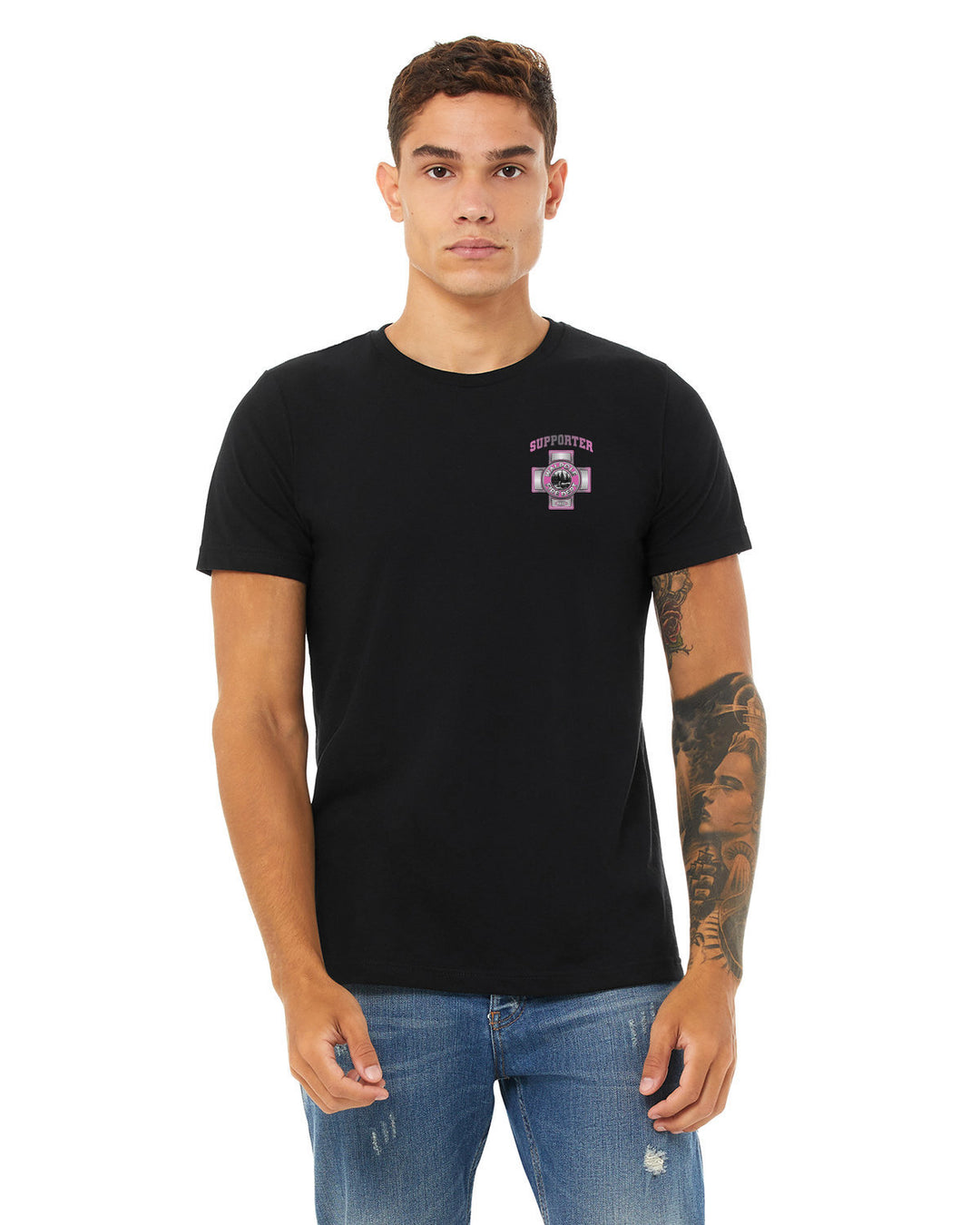 Camiseta unisex de concientización sobre el cáncer de mama del Departamento de Bomberos de Walpole con diseño de brezo y CVC (3001CVC)