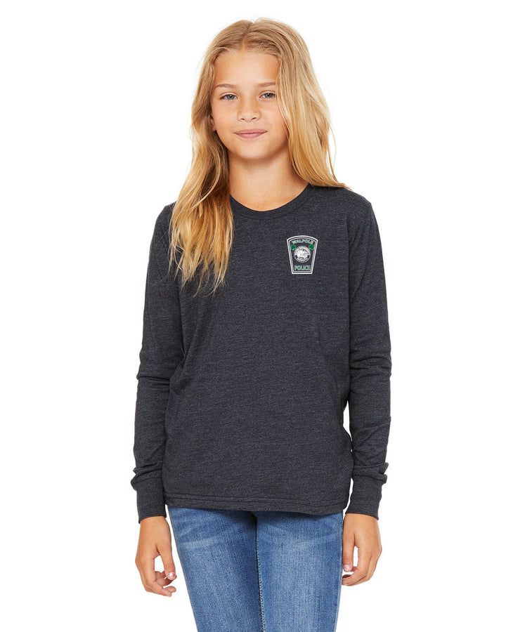 Walpole PD St. Patrick's Day 2024 LC Badge - Bella + Canvas Youth Heather Jersey Long-Sleeve T-Shirt - 3501Y