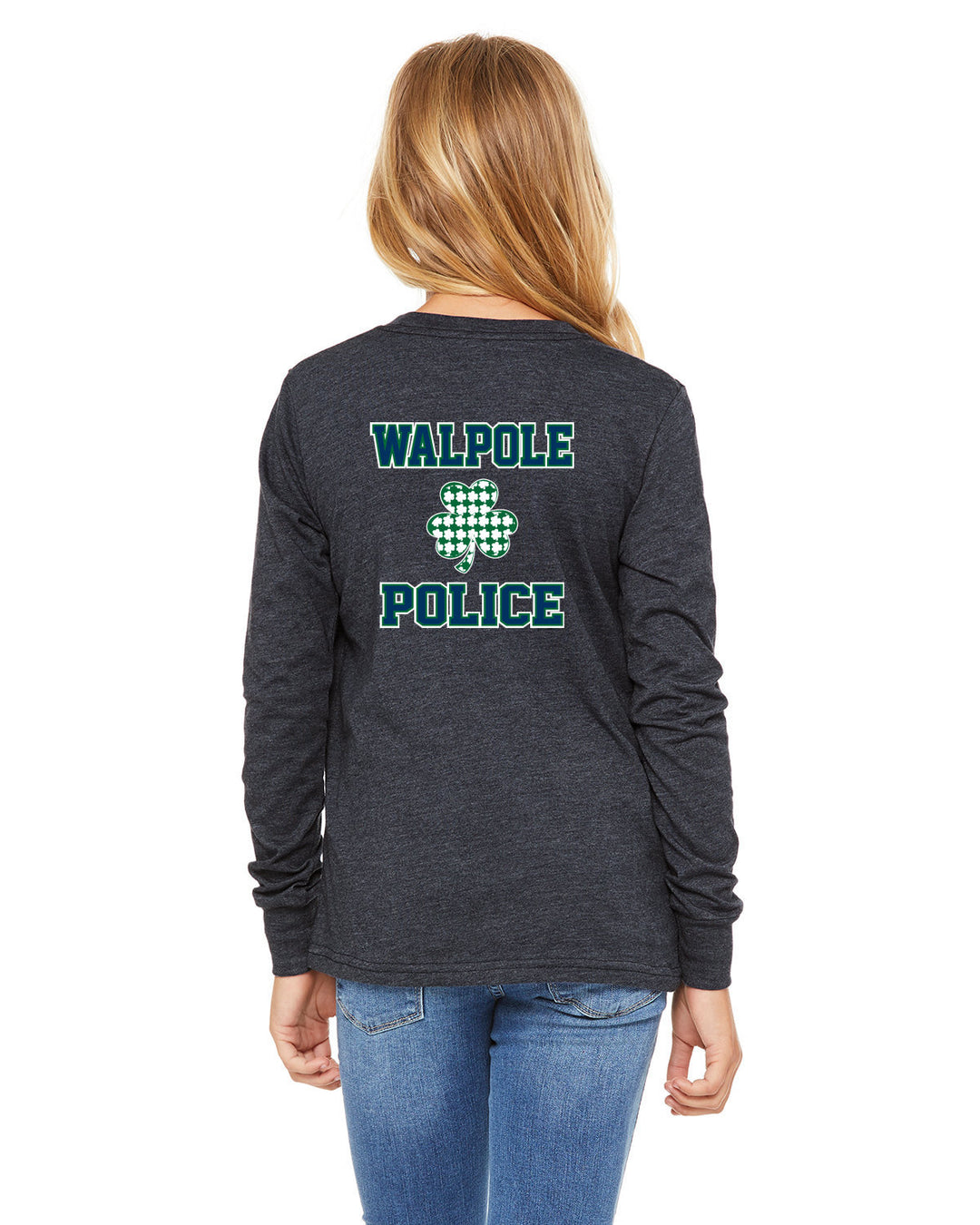 Walpole PD St. Patrick's Day 2024 LC Badge - Bella + Canvas Youth Heather Jersey Long-Sleeve T-Shirt - 3501Y