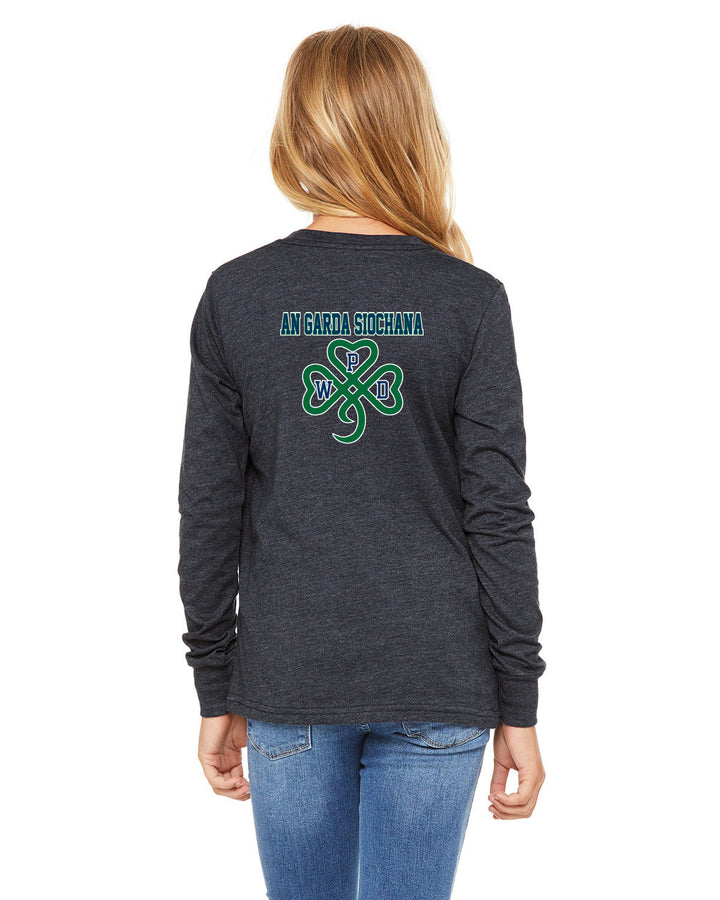 Walpole PD St. Patrick's Day 2024 LC Badge - Bella + Canvas Youth Heather Jersey Long-Sleeve T-Shirt - 3501Y