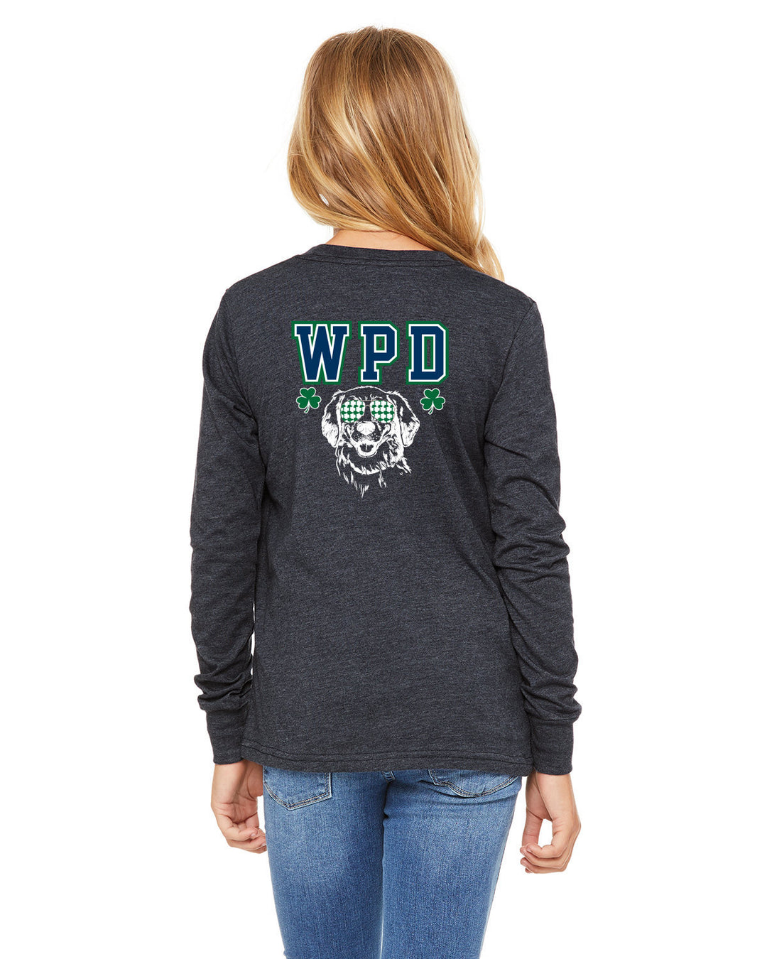 Walpole PD St. Patrick's Day 2024 LC Badge - Bella + Canvas Youth Heather Jersey Long-Sleeve T-Shirt - 3501Y