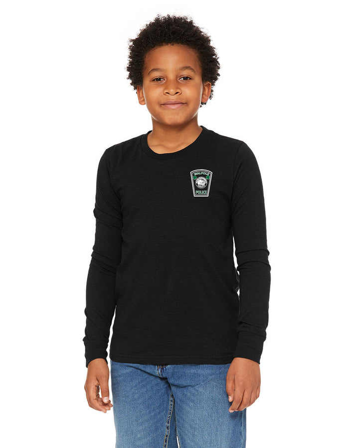 Walpole PD St. Patrick's Day 2024 LC Badge - Bella + Canvas Youth Heather Jersey Long-Sleeve T-Shirt - 3501Y