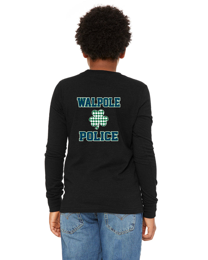 Walpole PD St. Patrick's Day 2024 LC Badge - Bella + Canvas Youth Heather Jersey Long-Sleeve T-Shirt - 3501Y