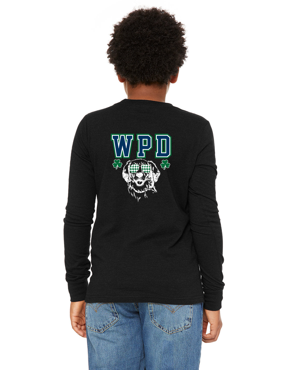Walpole PD St. Patrick's Day 2024 LC Badge - Bella + Canvas Youth Heather Jersey Long-Sleeve T-Shirt - 3501Y