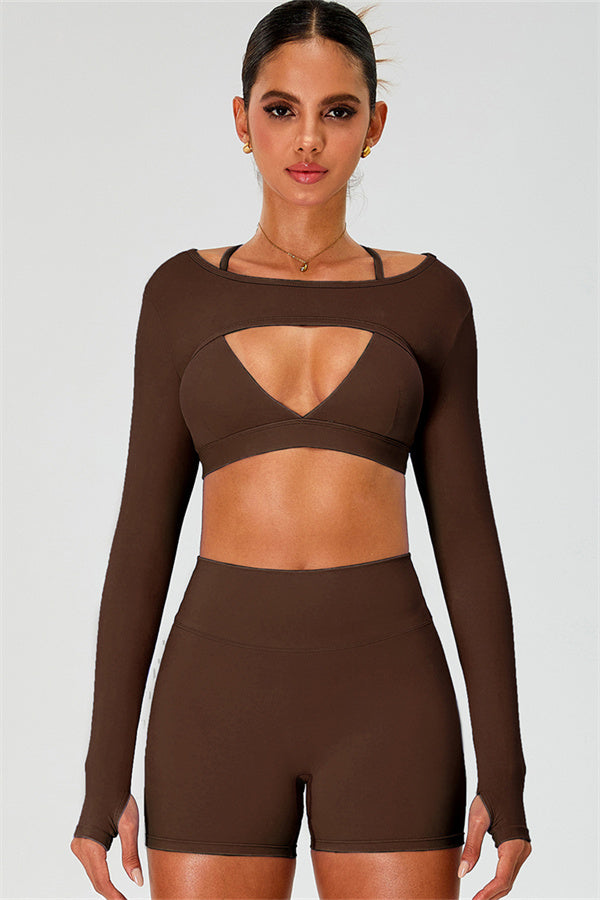 The Ember Sports Bra Crop Top Shorts 3-Piece Set