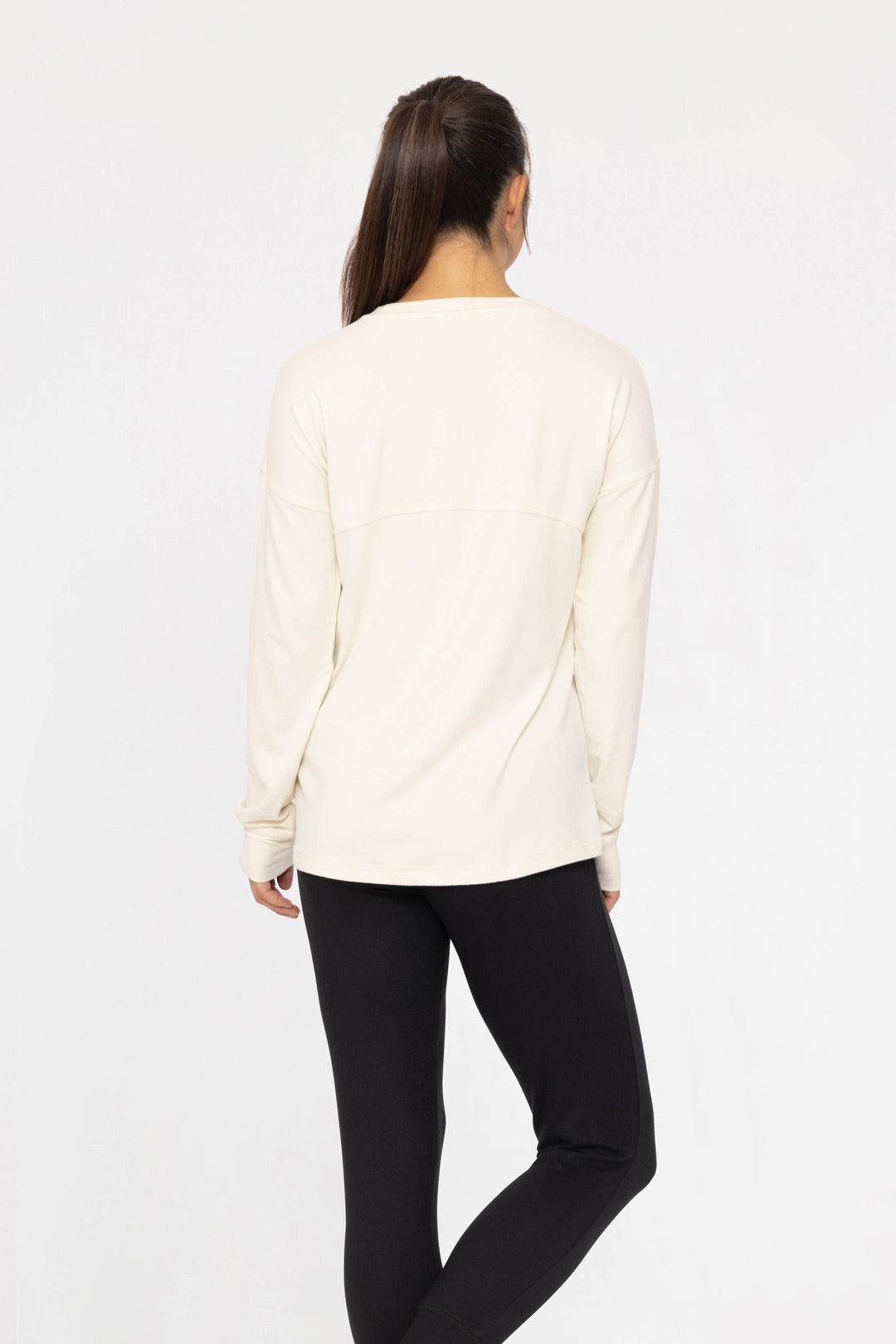 Mono B Brushed Crew Neck Long Sleeve Top - Natural - WOMEN