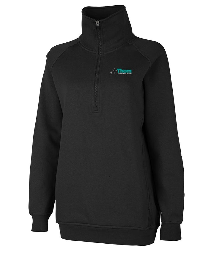 Women's Willow Funnel Neck Tunic in Black with Thom Child & Family Services logo