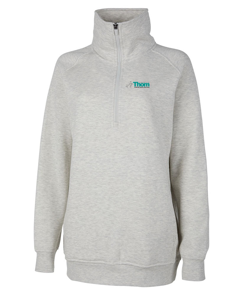 Women's Willow Funnel Neck Tunic in Oatmeal Heather with Thom Child & Family Services logo