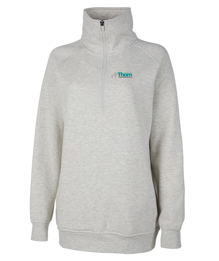 Women's Willow Funnel Neck Tunic in Oatmeal Heather with Thom Child & Family Services logo