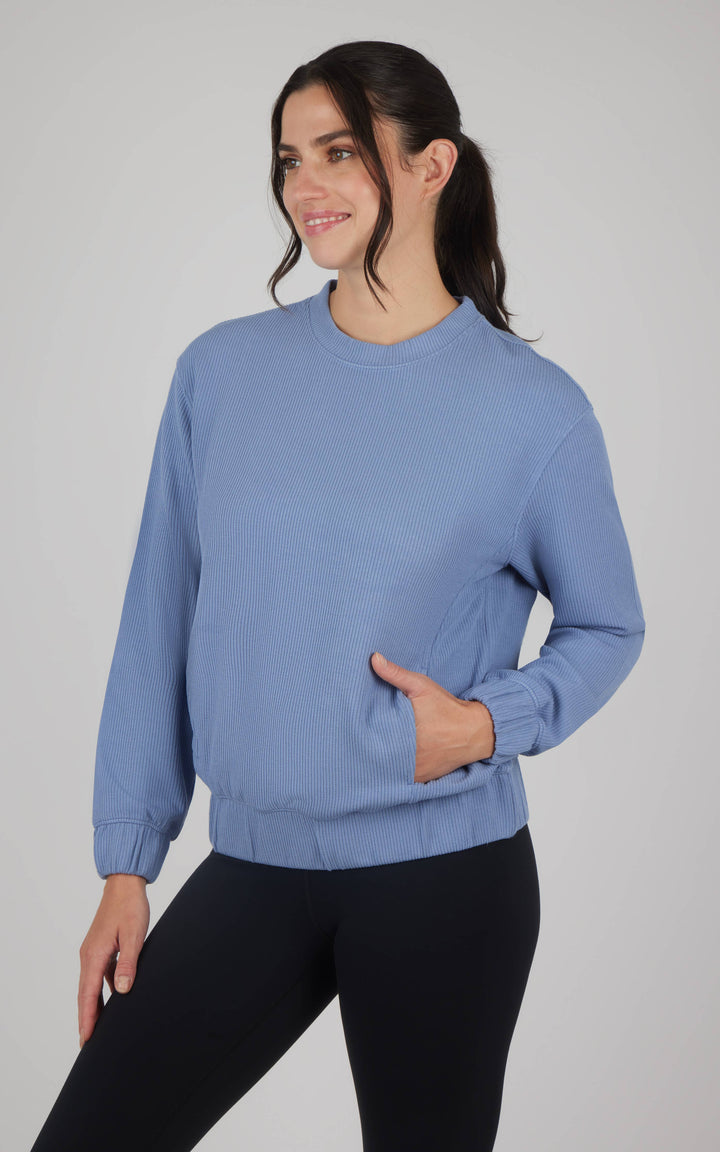 90 Degree by Reflex - Scuba Rib Crew Neck Pullover with Pockets WOMEN