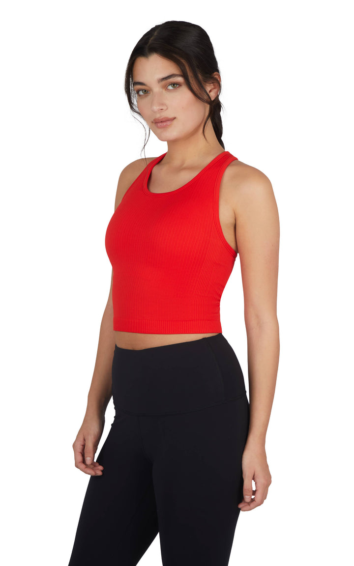 90 Degree by Reflex - Camiseta sin mangas con espalda nadadora y sujetador interior Essential Rib para mujer