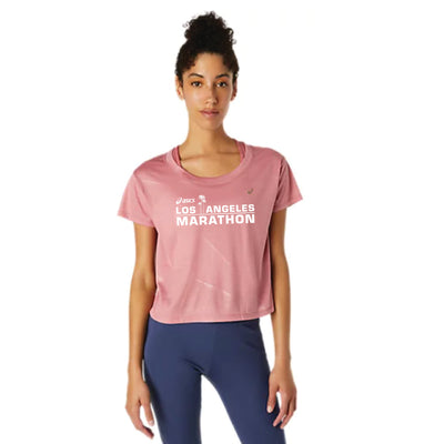 Maratón de Los Ángeles ASICS 2026 - Camiseta de manga corta Nagare de ASICS para mujer, color rosa ahumado (2012c097) (LA26-02)