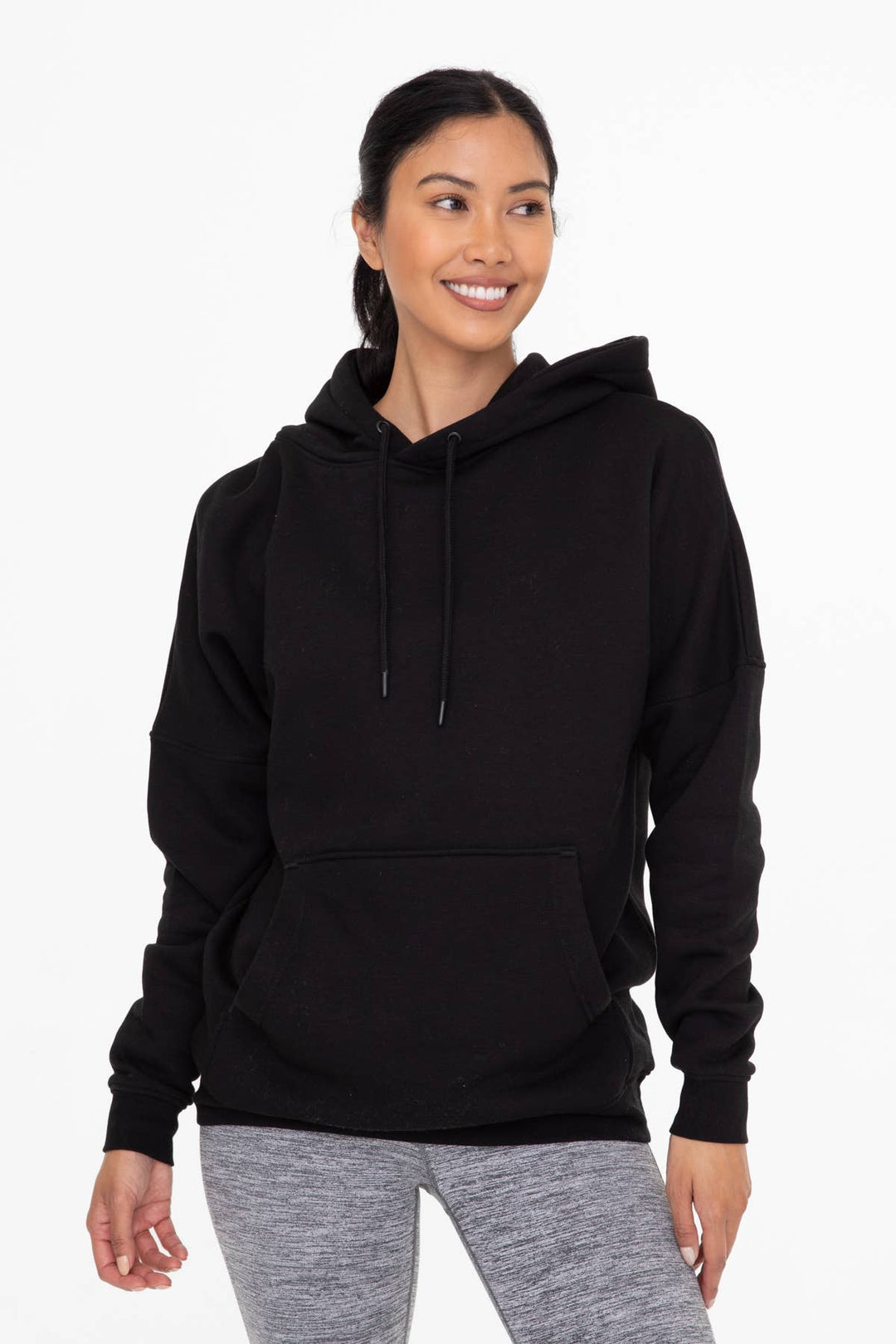 Mono B - Sudadera con capucha de polar de corte ajustado y largo para mujer - MARFIL PERLA