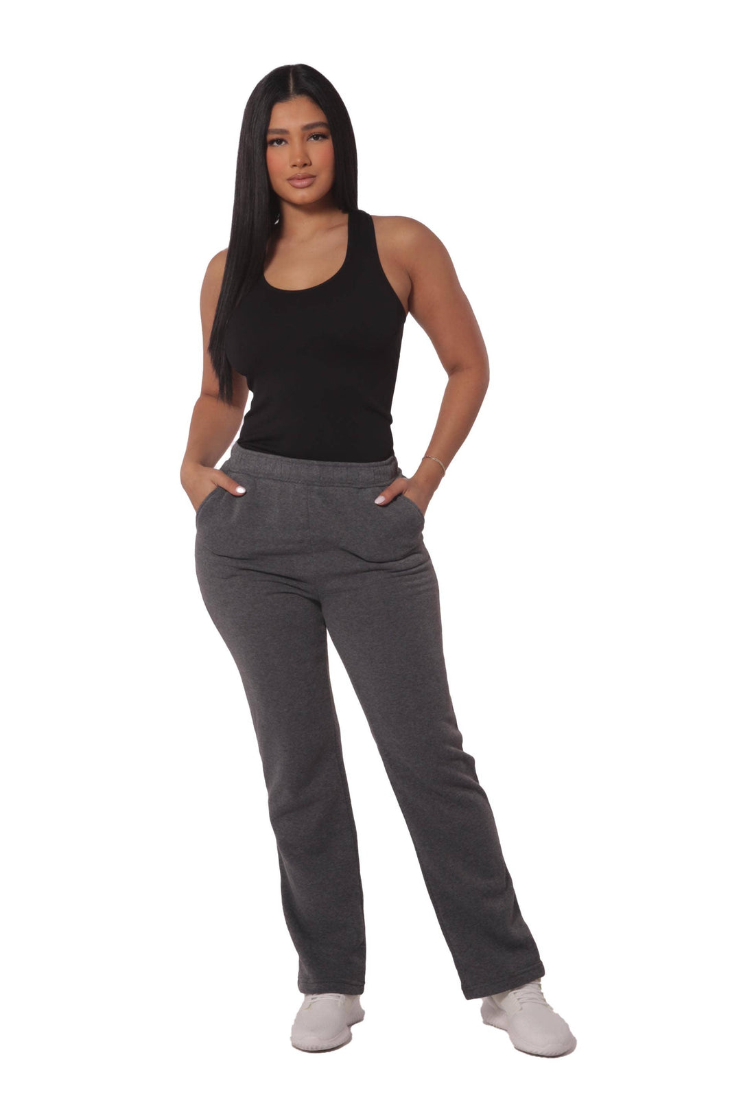 Pantalones deportivos rectos con forro polar para mujer de S&amp;G Apparel - Gris jaspeado oscuro/medio