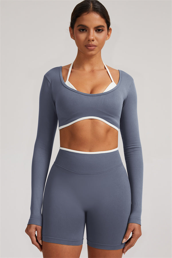 The Elevate Long Sleeve Crop top Shorts 2-Piece Set