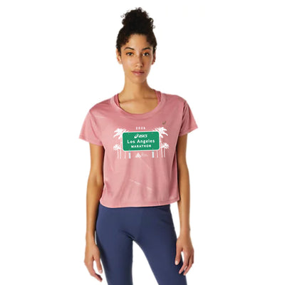 Maratón de Los Ángeles ASICS 2026 - Camiseta de manga corta Nagare de ASICS para mujer, color rosa ahumado (2012c097) (LA26-17)