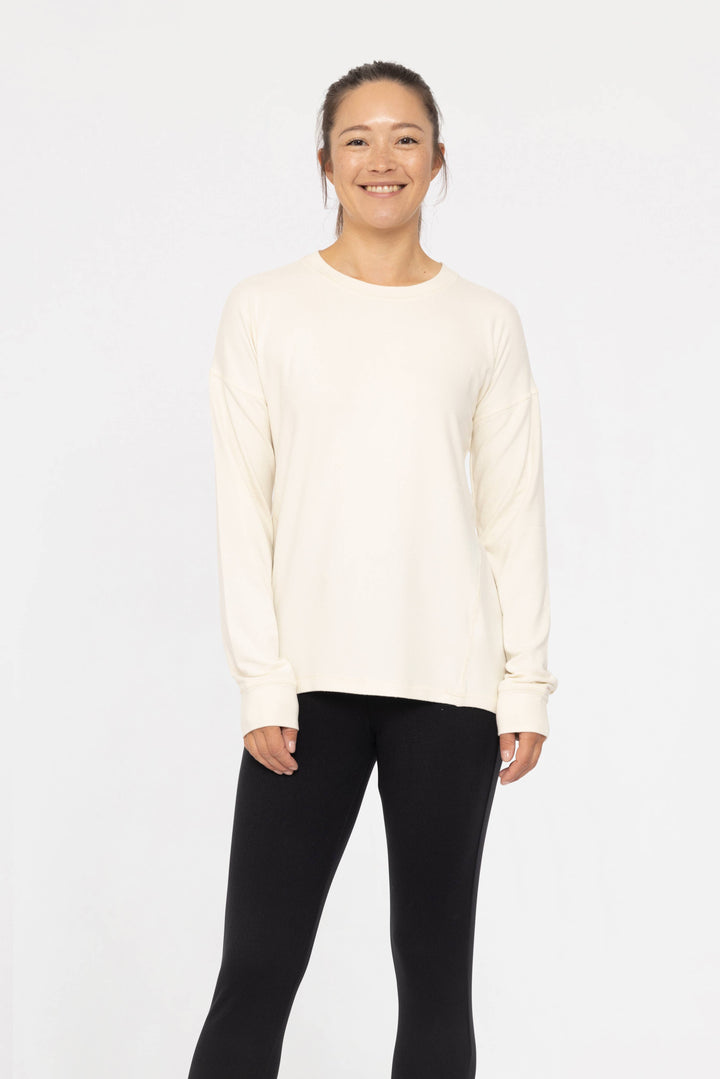 Mono B Brushed Crew Neck Long Sleeve Top - Natural - WOMEN