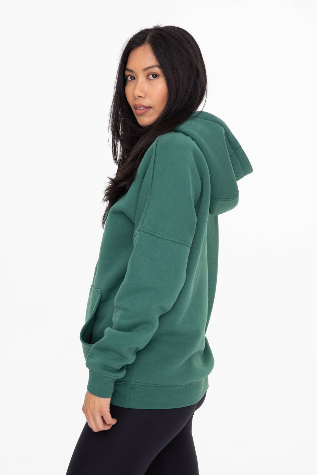 Mono B - Longline Slim Fit Fleece Hoodie Women's - PEARL IVORY