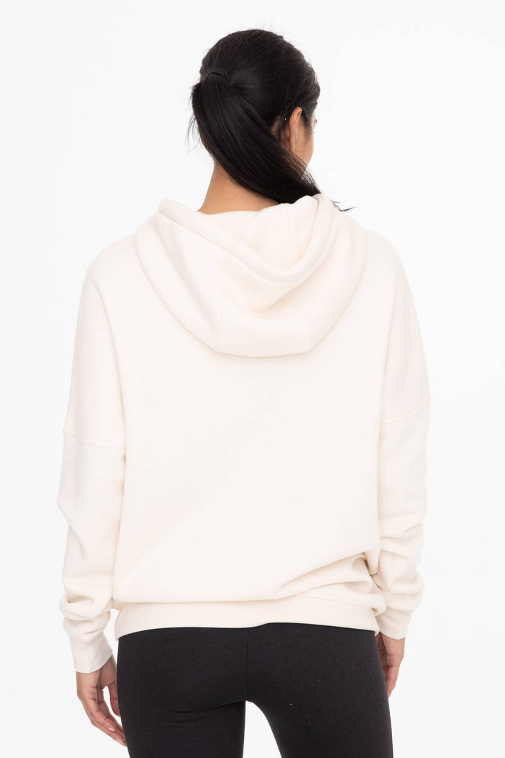 Mono B - Sudadera con capucha de polar de corte ajustado y largo para mujer - MARFIL PERLA