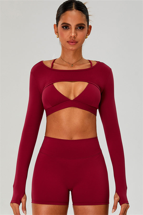 The Ember Sports Bra Crop Top Shorts 3-Piece Set