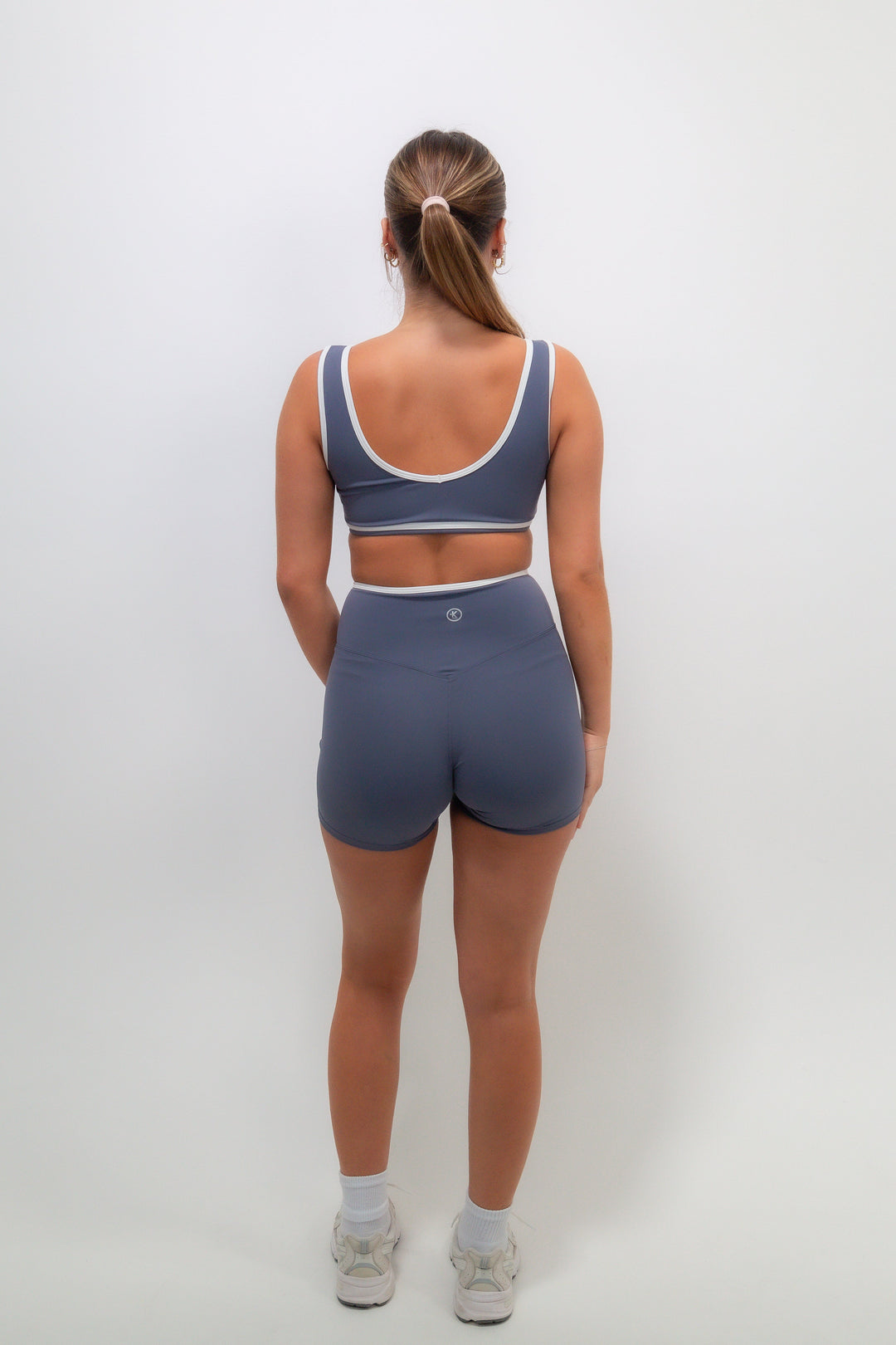 I Am Right Where I Need To Be Slate Blue Butter Sports Bra