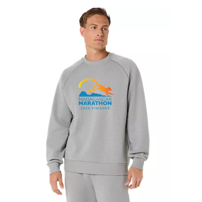 Madagascar Marathon FINISHER - ASICS Unisex Fleece Crewneck Sweatshirt Grey Heather (2031F469)