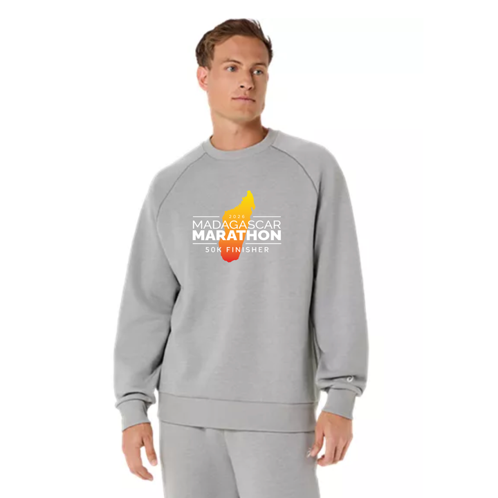 Madagascar Marathon FINISHER - ASICS Unisex Fleece Crewneck Sweatshirt Grey Heather (2031F469)