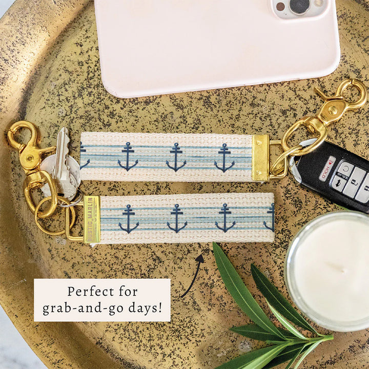 Anchor Blue Ombre Stripe Keychain