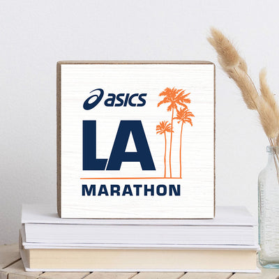 2026 ASICS Los Angeles Marathon - White Square Block Sign by Rustic Marlin