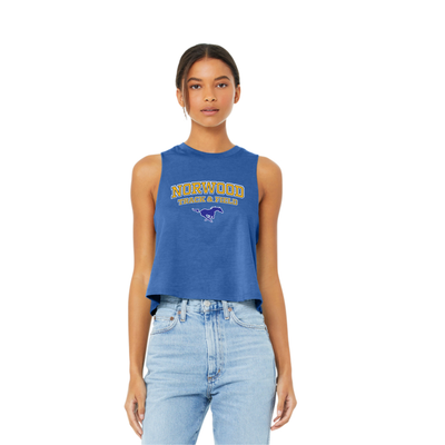 Norwood Track & Field - Camiseta de tirantes corta con espalda deportiva Bella + Canvas para mujer (6682)