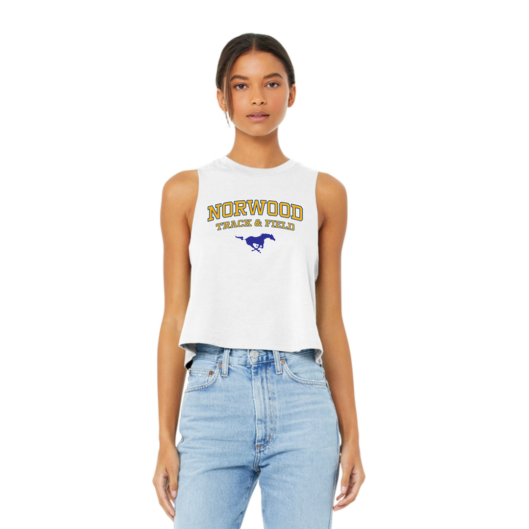 Norwood Track & Field - Camiseta de tirantes corta con espalda deportiva Bella + Canvas para mujer (6682)