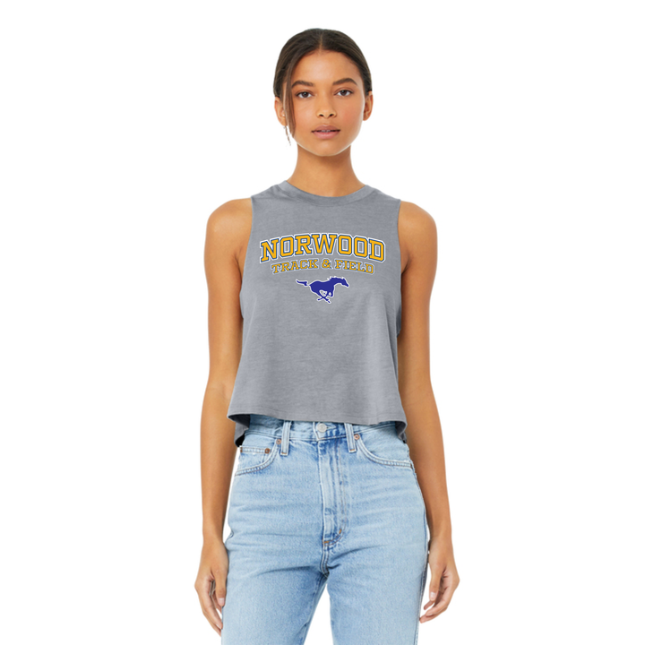 Norwood Track & Field - Camiseta de tirantes corta con espalda deportiva Bella + Canvas para mujer (6682)