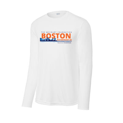 Camiseta deportiva unisex de manga larga blanca con el logotipo oficial de Waterfront 5K (W003) (ST350LS)