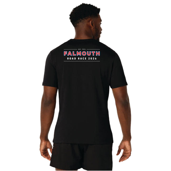 ASICS Falmouth Road Race 2026 - ASICS Men's PR Poly Cotton Short Sleeve Tee Black (2011D028) (FRR26-05 LC, FRR26-04 Back)