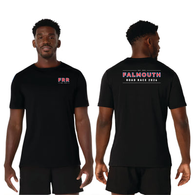 ASICS Falmouth Road Race 2026 - ASICS Men's PR Poly Cotton Short Sleeve Tee Black (2011D028) (FRR26-05 LC, FRR26-04 Back)