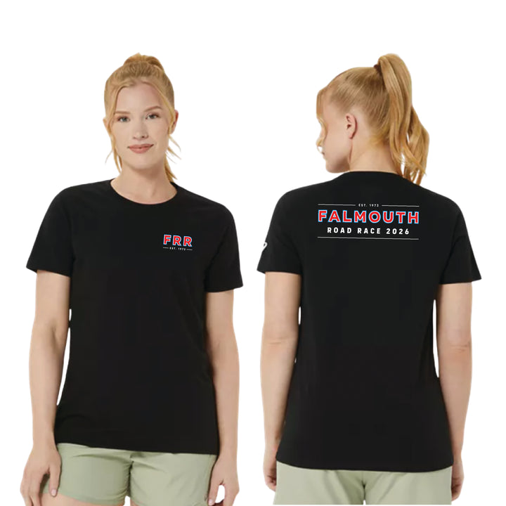 ASICS Falmouth Road Race 2026 - ASICS Women's PR Poly Cotton Short Sleeve Tee Black (2012D014) (FRR26-05 LC, FRR26-04 Back)