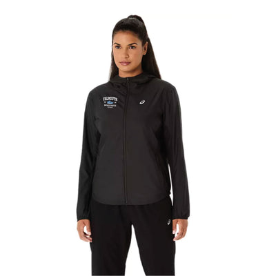 Finalista de la carrera Falmouth Road - Chaqueta ASICS Silver para mujer, color negro (2012D148) (FRR-FIN-06)