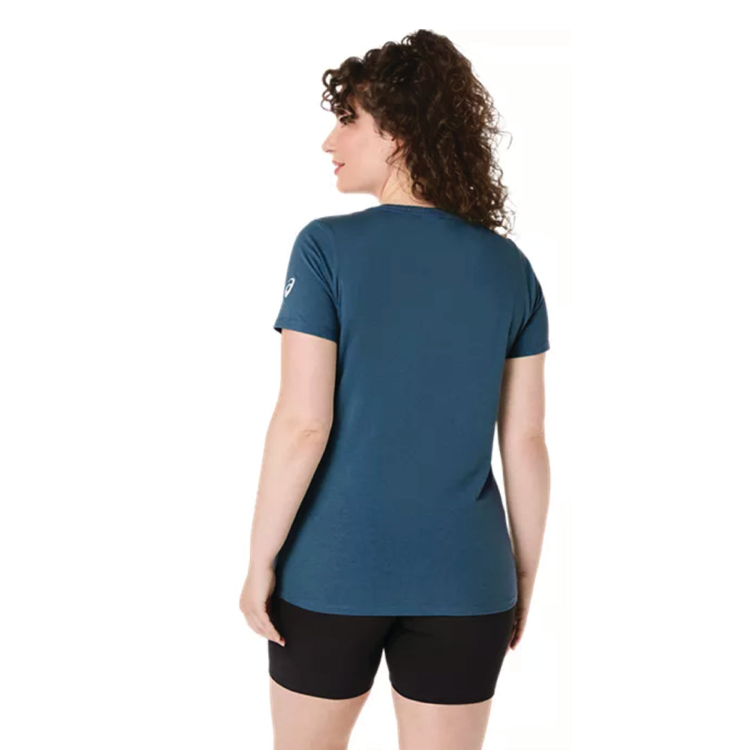 Camiseta oficial ASICS Falmouth Road Race 2026 - Camiseta de manga corta tri-blend para mujer, azul marino intenso jaspeado (2012D012) RESERVA (FRR26-01)