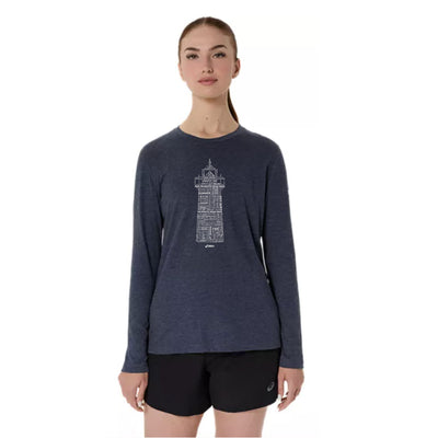 Falmouth Road Race 2025 - Camiseta ASICS PR de manga larga triblend para mujer, color peacoat heather (2012D305) (FRR-03)