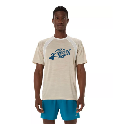 Gasparilla 2026 - Camiseta ASICS Road SS para hombre, color crema (2011D453) (GAS-13)