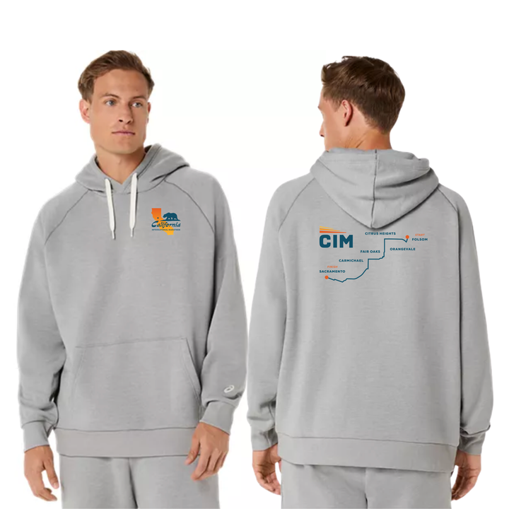California International Marathon - ASICS Unisex Fleece Relaxed Pullover Hoodie Grey Heather (2031F470) (CIM-20 LC /CIM-17 Back)