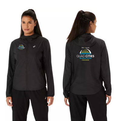 Quad Cities HALF MARATHON FINISHER APPAREL - ASICS Women's Silver Jacket Black (2012D148) (QCM-12 /QCM-06)